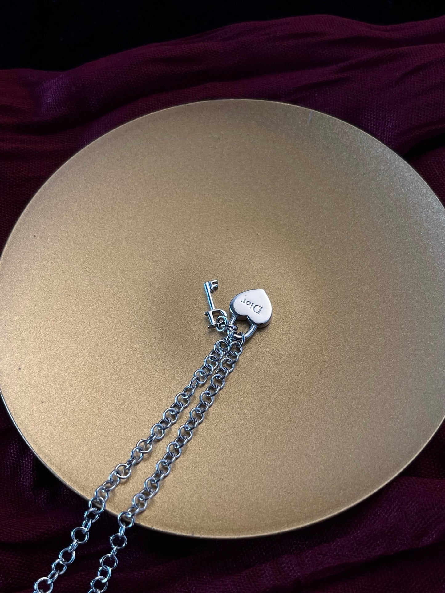 Vintage Dior Silver Heart Lock Necklace