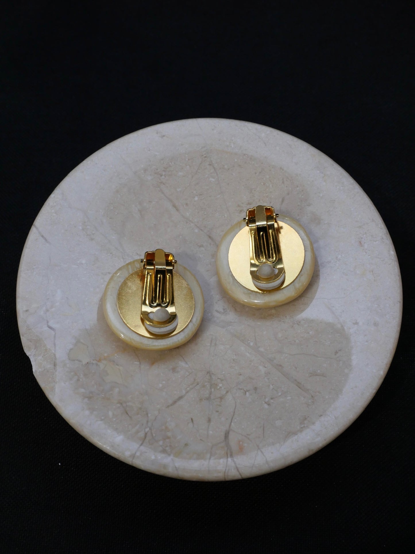 Vintage Chanel 2000s Ivory CC Button Ear Clips