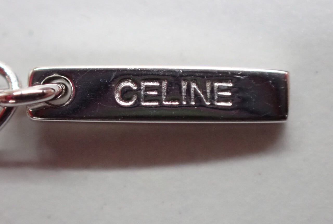 CELINE 925 Sterling Silver Logo Ring Pendant Necklace