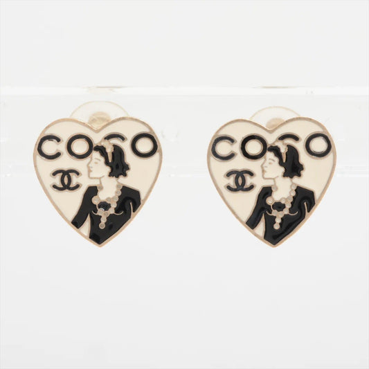 Chanel 2006 Heart-Shaped "Coco" Cameo Ear Clips