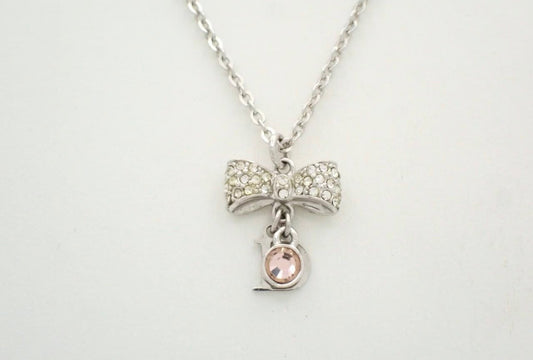 Vintage Dior Crystal Bow Charm Necklace – Silver Tone