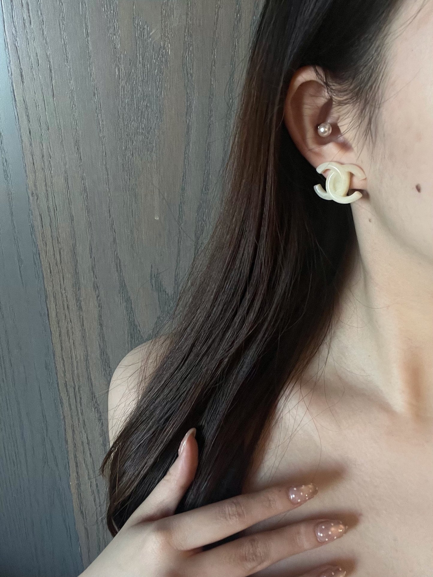 Chanel 2002 Milky White Faux Jade CC Clip-On Earrings