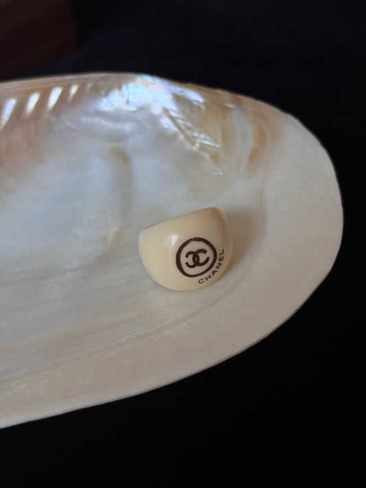 Chanel 2000s Cream Dome Logo Ring