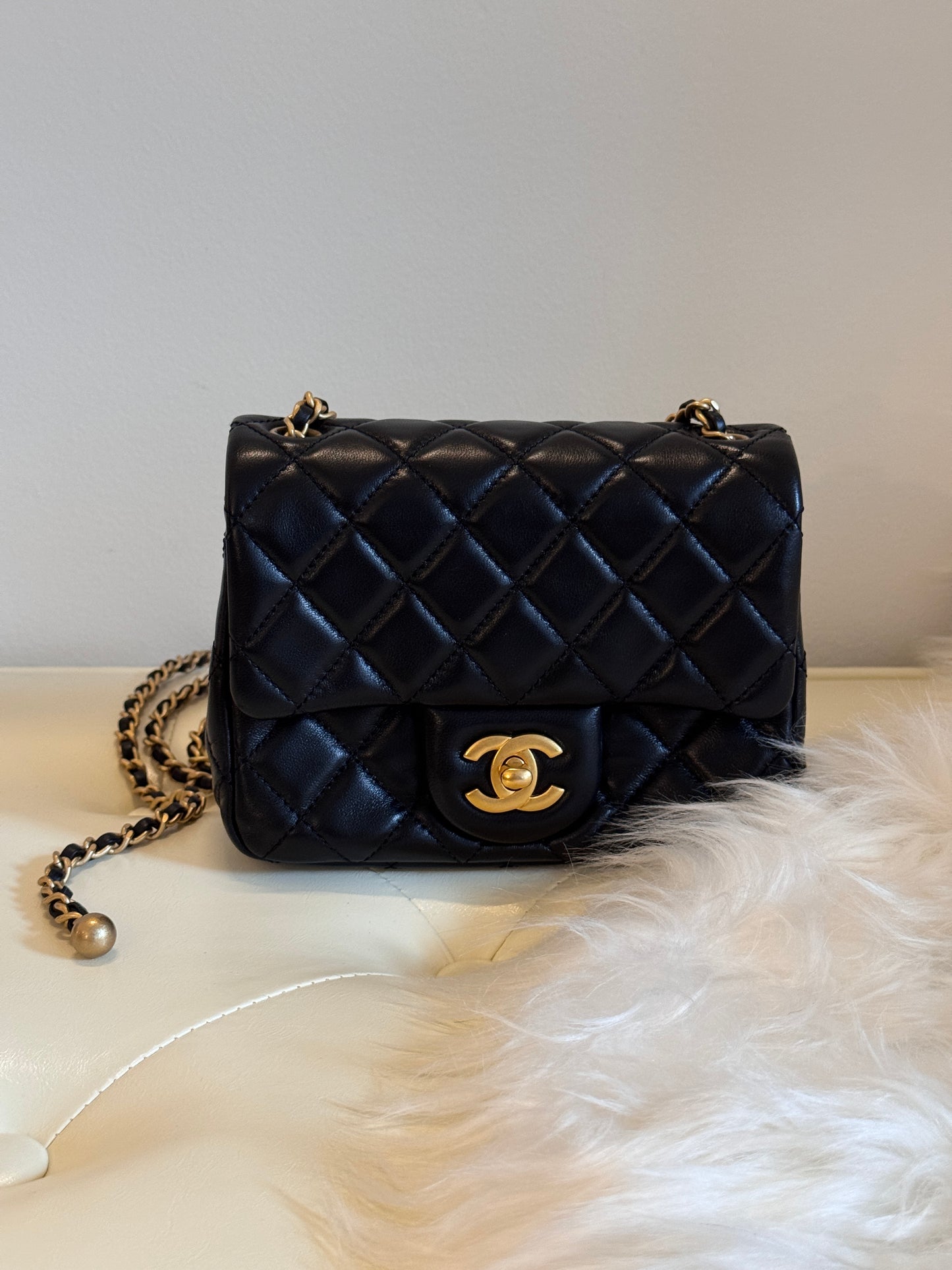 Chanel Black Lambskin Gold Chain Mini Flap