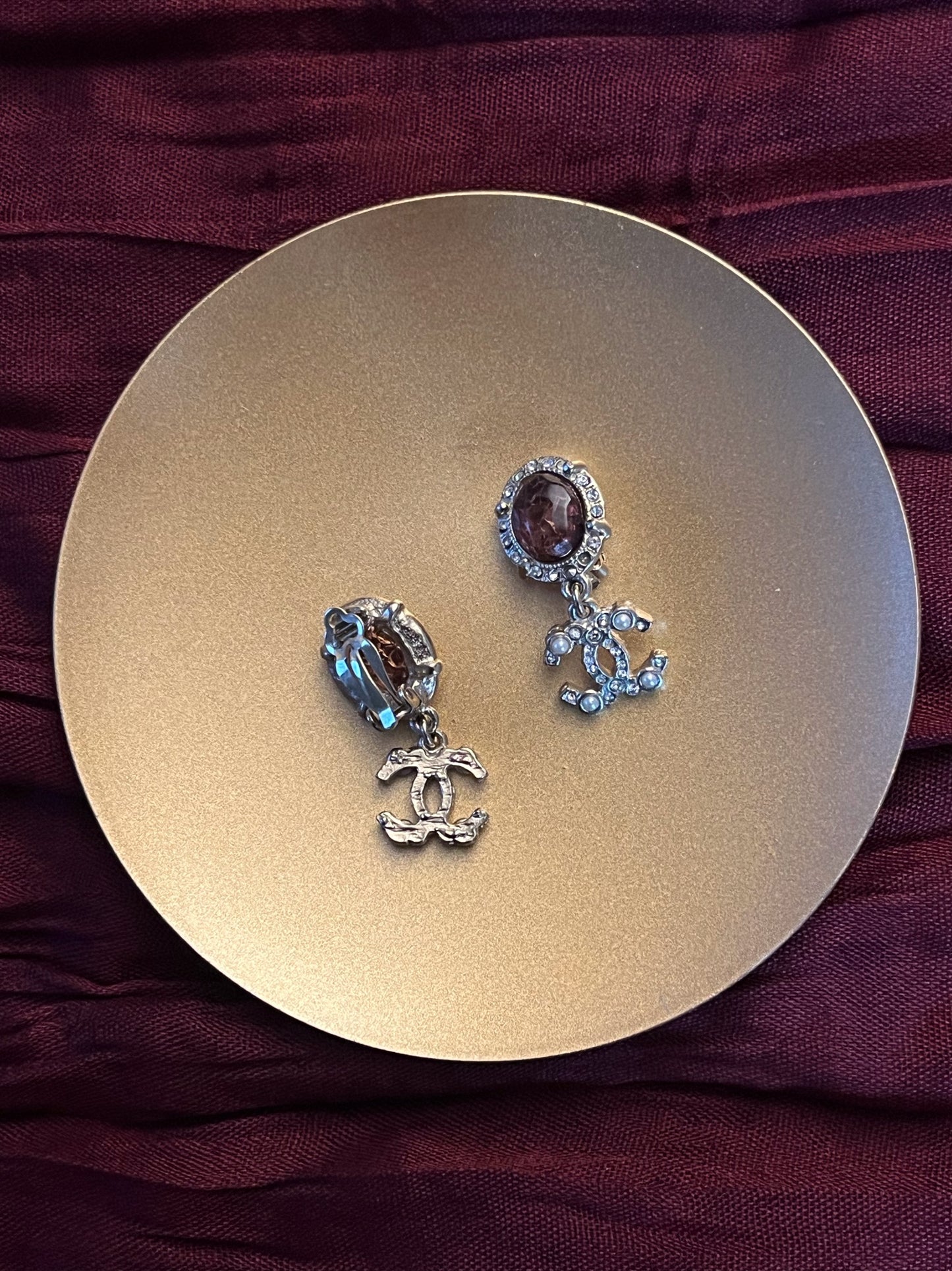 Vintage Chanel 2012 Red Agate Glass Double C Clip-On Earrings