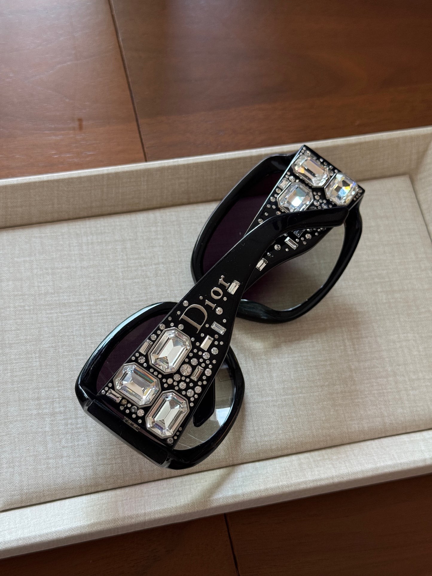 Dior Rimless Crystal Temple Black Sunglasses
