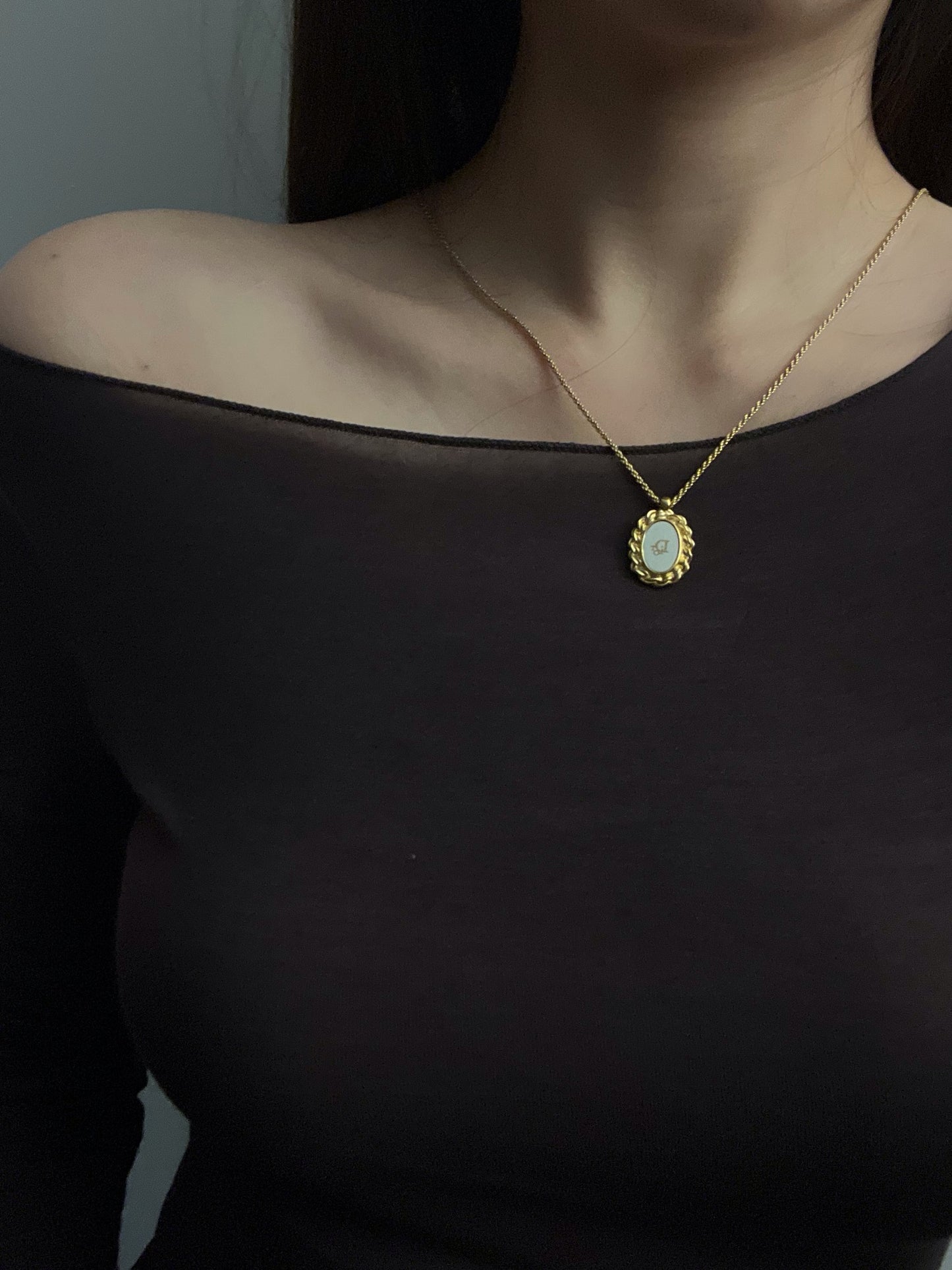 Vintage Dior 1990s Platinum-Tone Braided Jade Disc Necklace