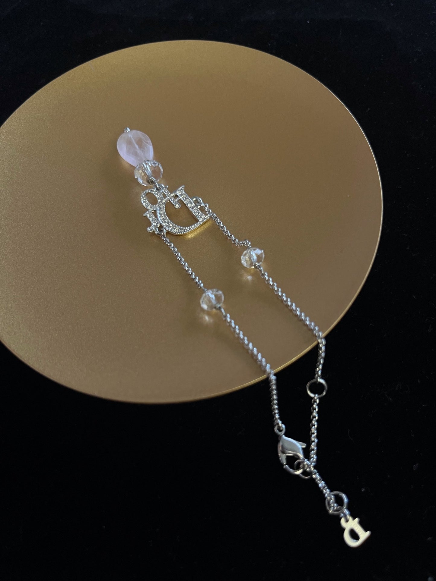 Vintage Dior Pink Chalcedony Crystal Logo Bracelet
