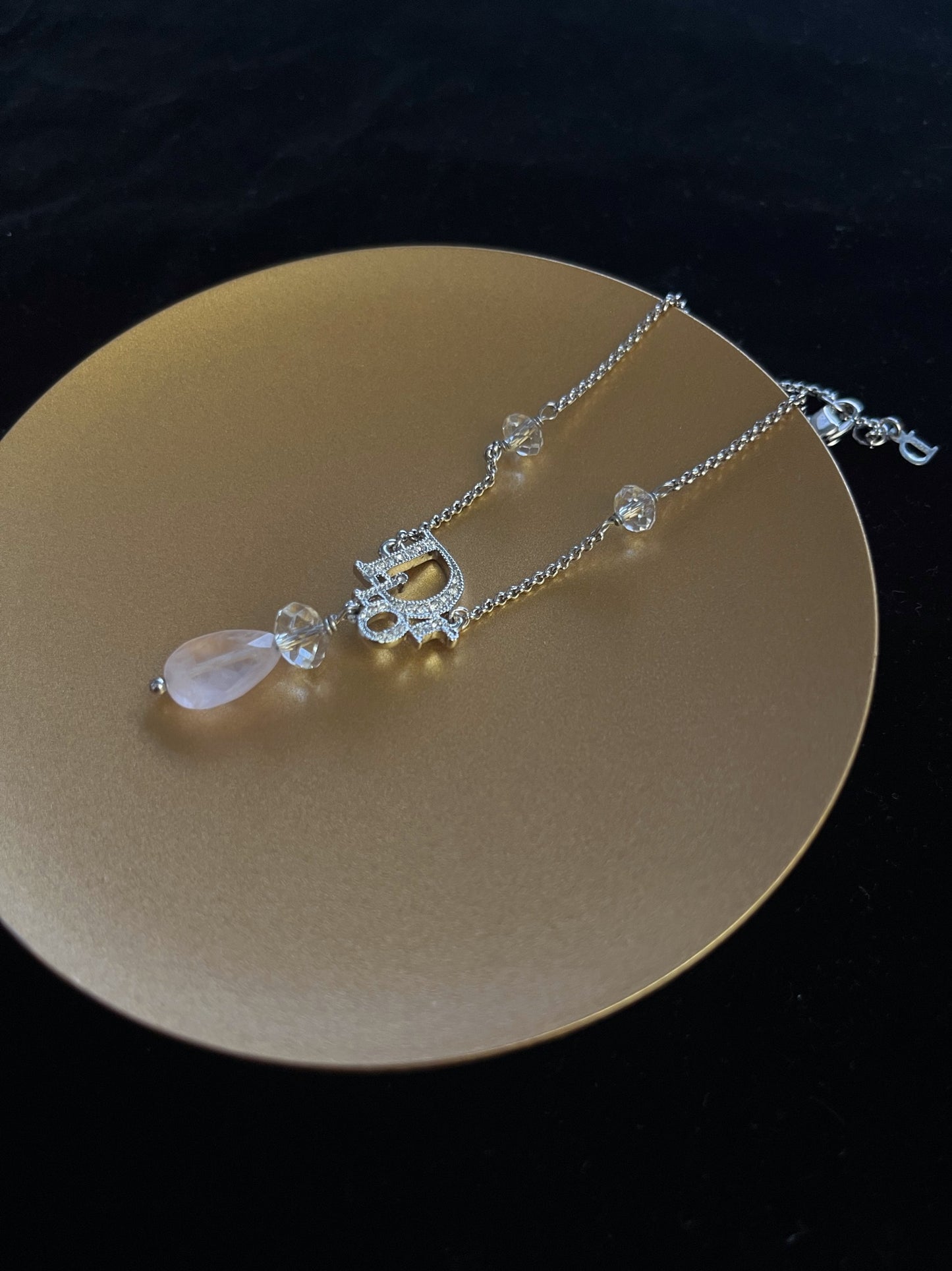 Vintage Dior Pink Chalcedony Crystal Logo Bracelet