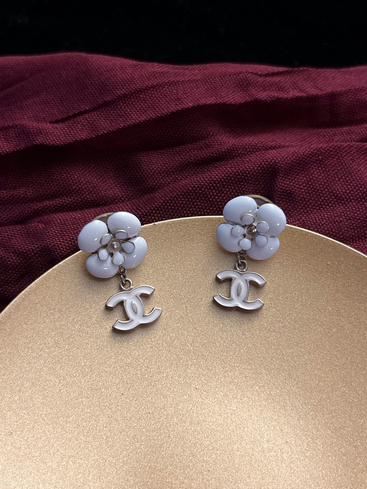 Chanel 2006 Vintage Camellia CC Drop Earrings