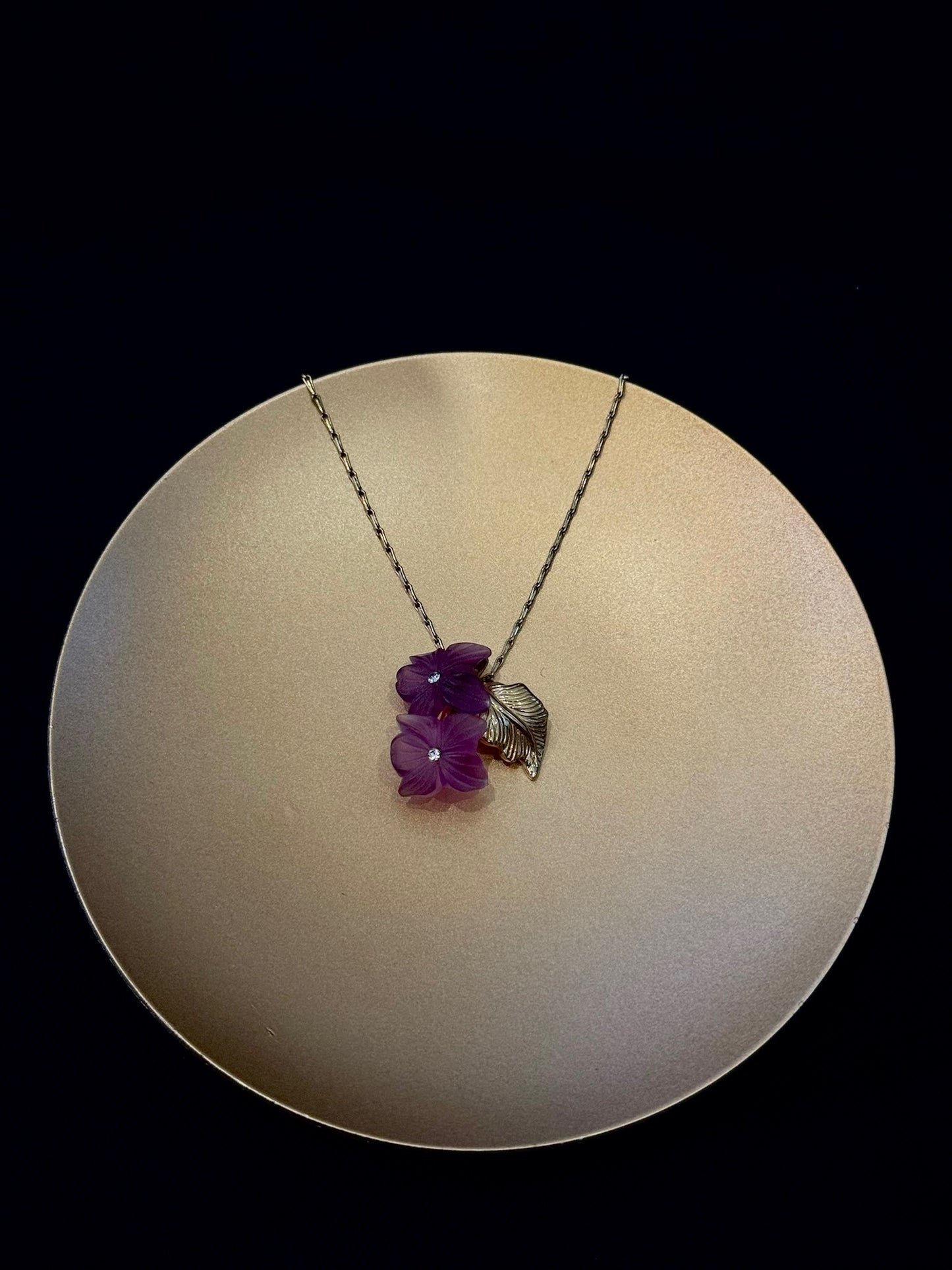 Vintage Dior Purple Flower & Gold Leaf Necklace