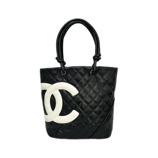 Chanel Vintage Cambon Line Small Tote Bag – Black with Oversized Logo