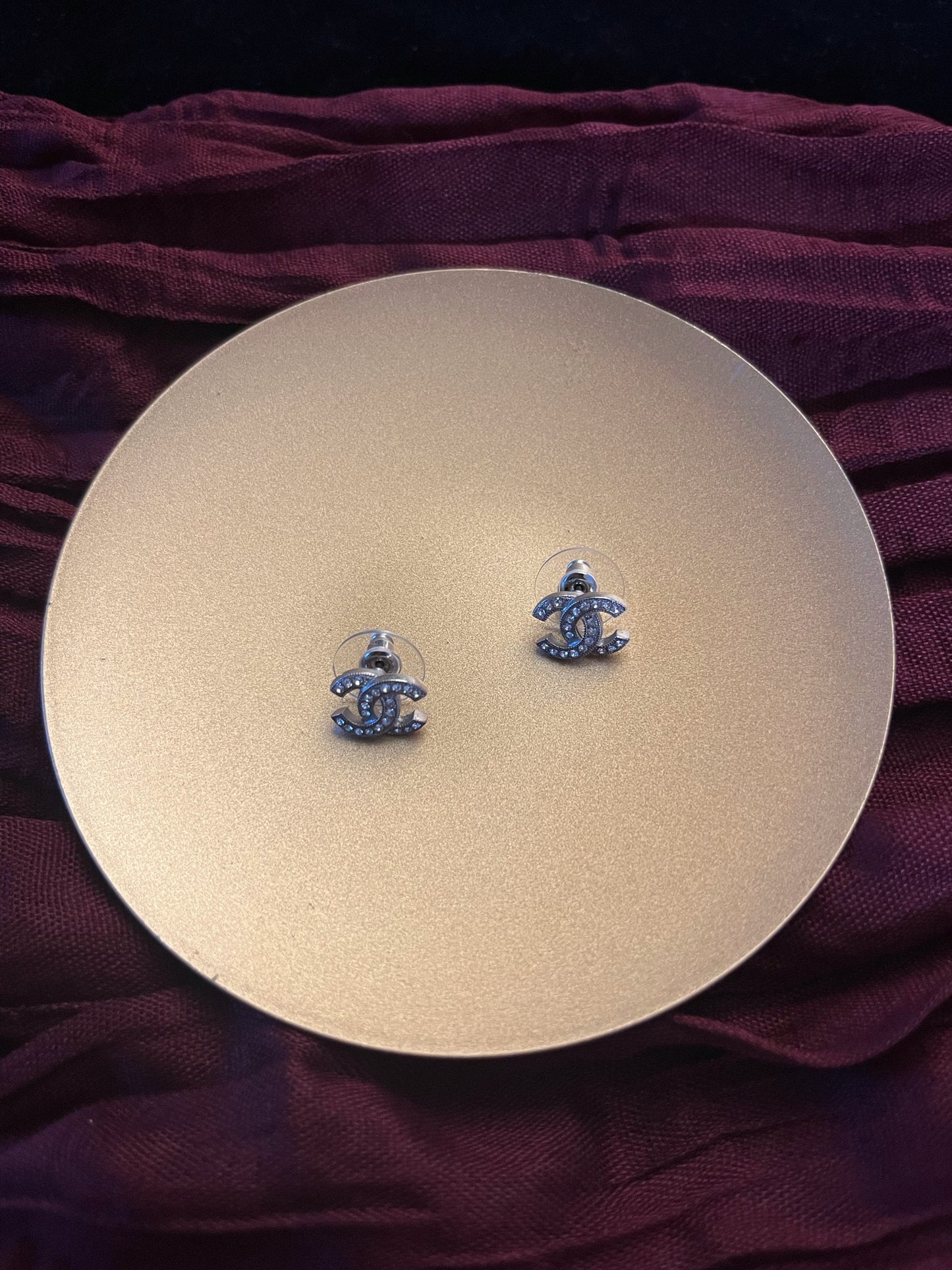 Chanel 2015 Mini Double C Crystal Stud Earrings