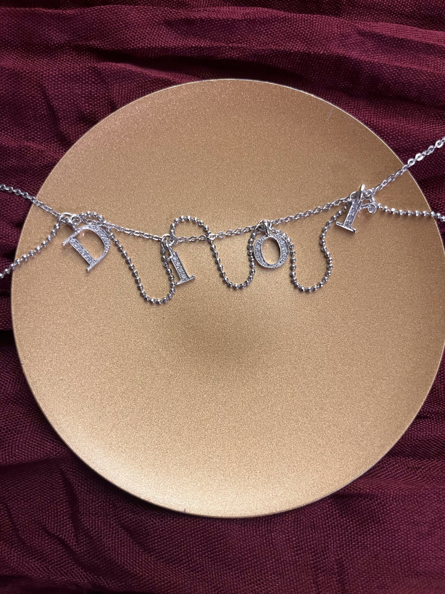 Dior Vintage Silver-Tone Crystal Letter Charm Choker