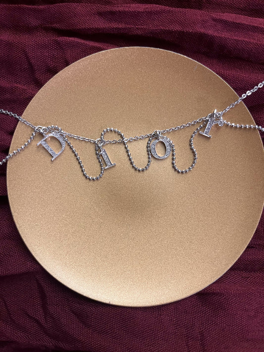 Dior Vintage Silver-Tone Crystal Letter Charm Choker