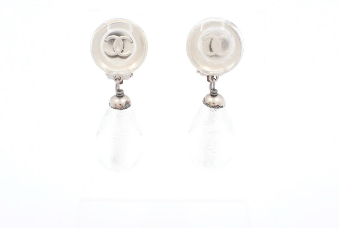Chanel 1999 Rare CC Glass Drop Earrings (Silver Tone)