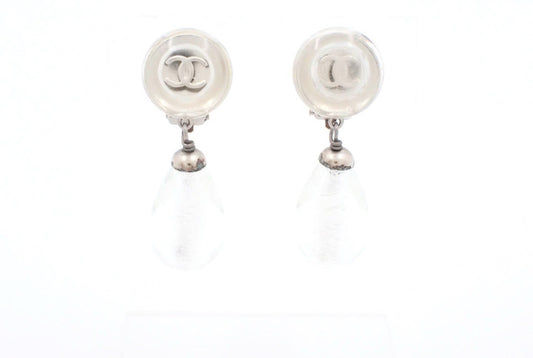 Chanel 1999 Rare CC Glass Drop Earrings (Silver Tone)