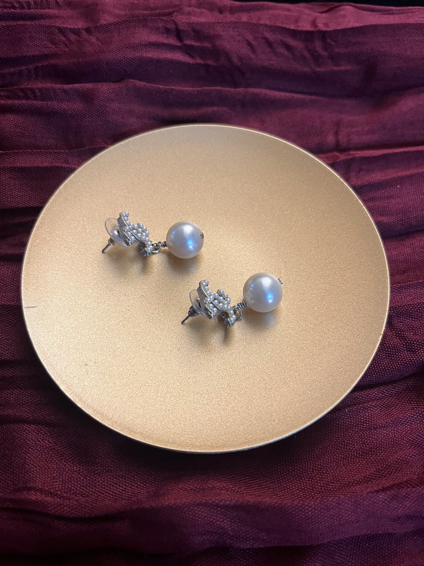 Vintage Chanel 2011 Irregular Double C Pearl Earrings
