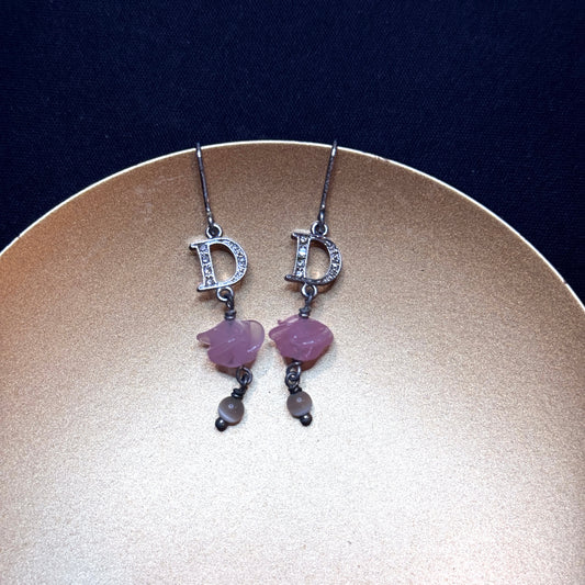Vintage Dior Pink Glass Drop “D” Earrings
