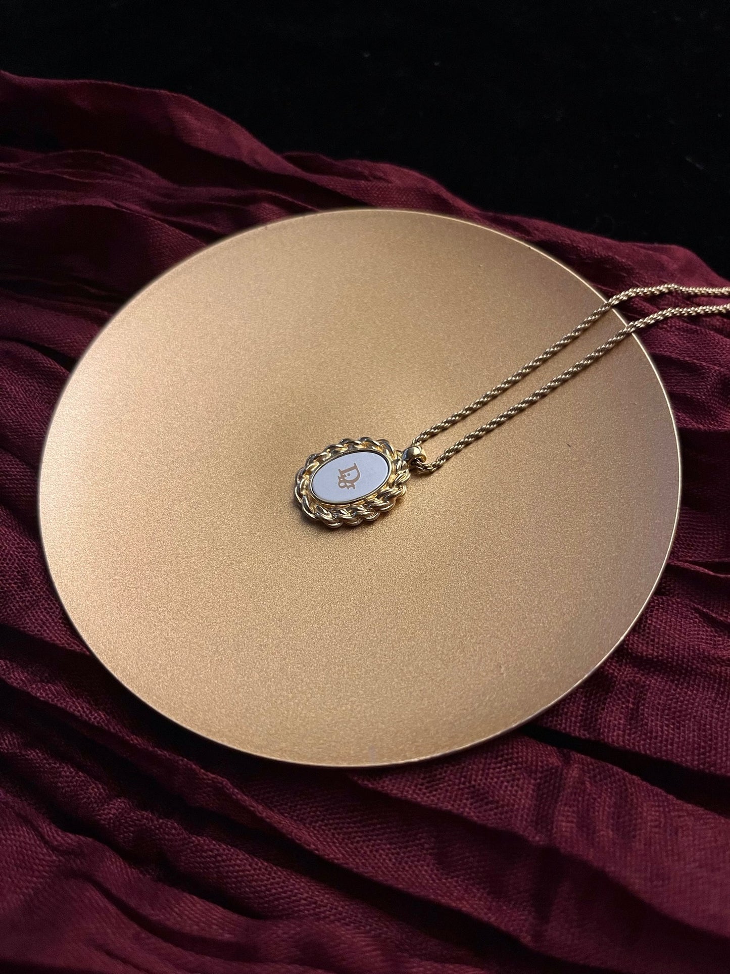 Vintage Dior 1990s Platinum-Tone Braided Jade Disc Necklace