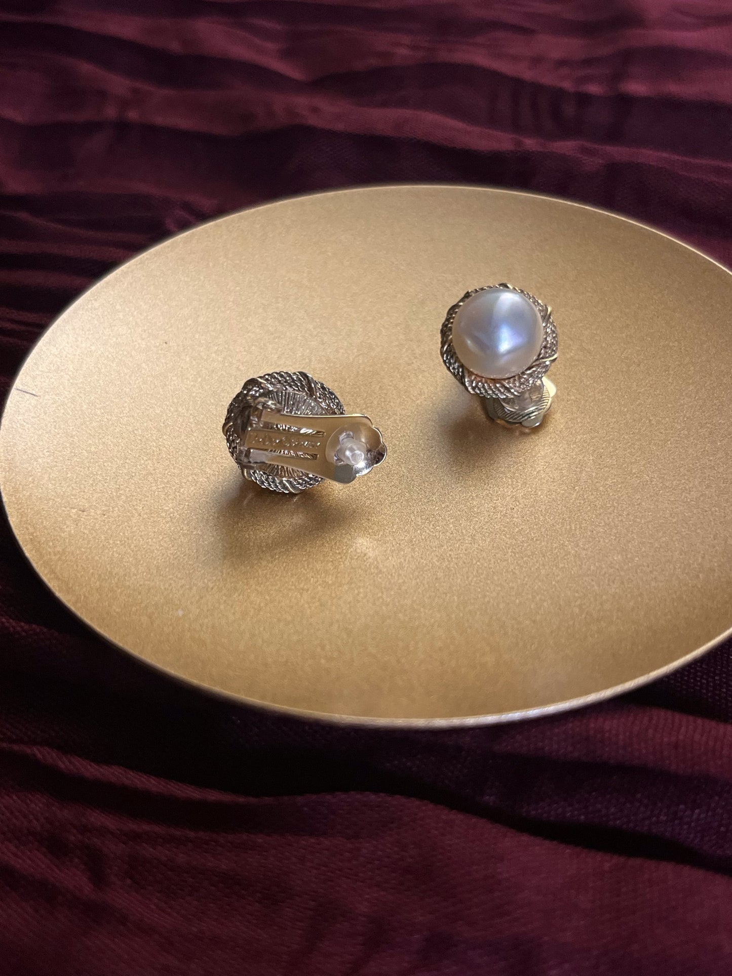 Vintage Dior Twisted Gold-Trim Pearl Clip-On Earrings