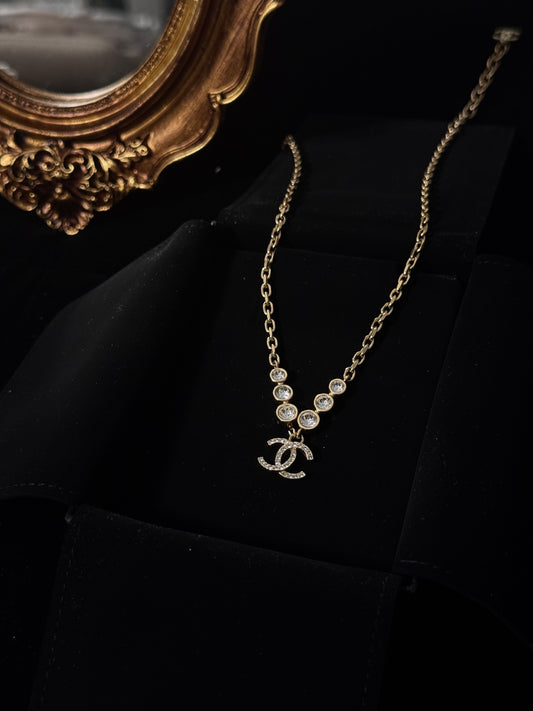 Chanel 21B Crystal Embellished CC Logo Necklace