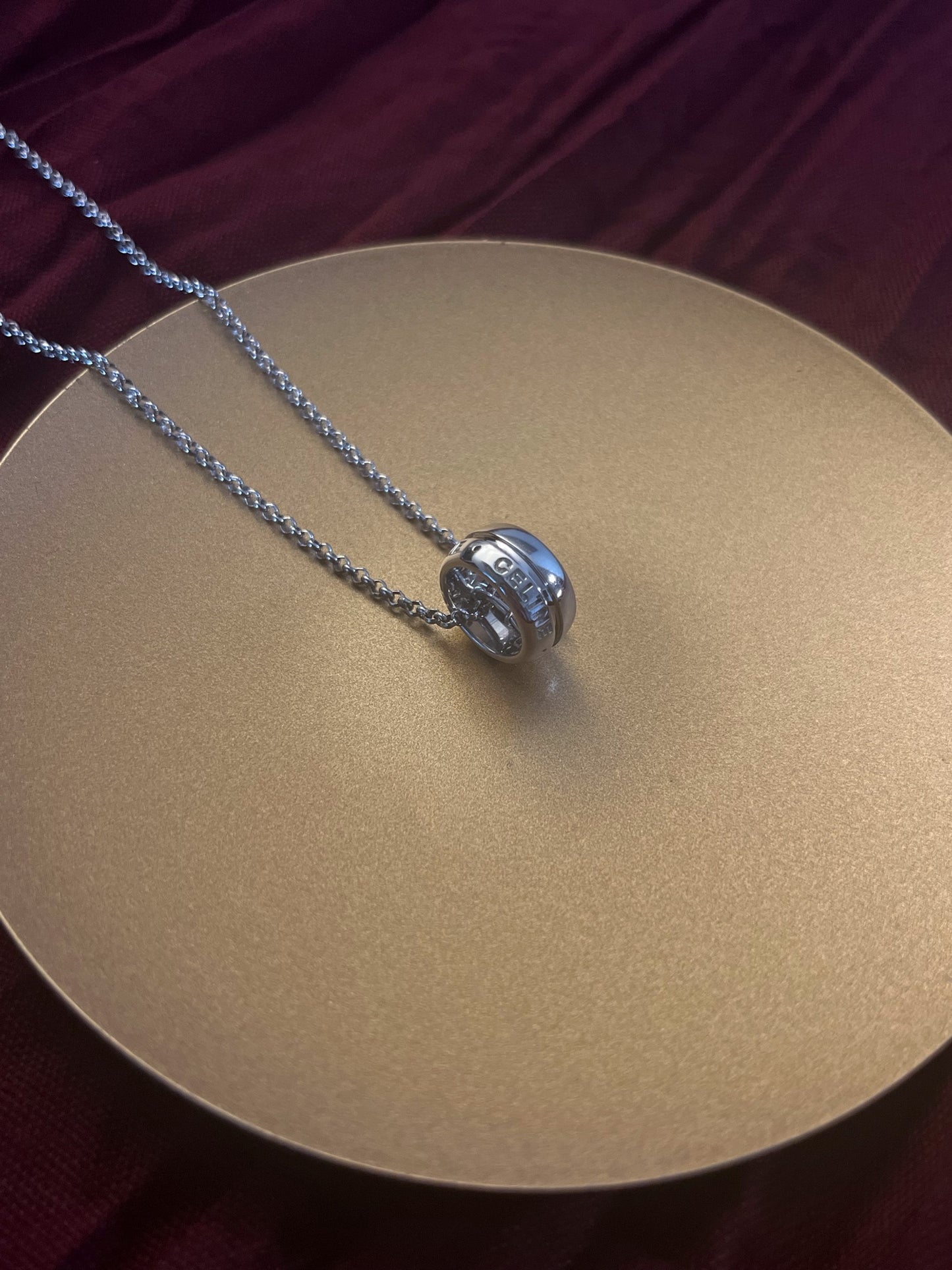 CELINE 925 Sterling Silver Logo Ring Pendant Necklace