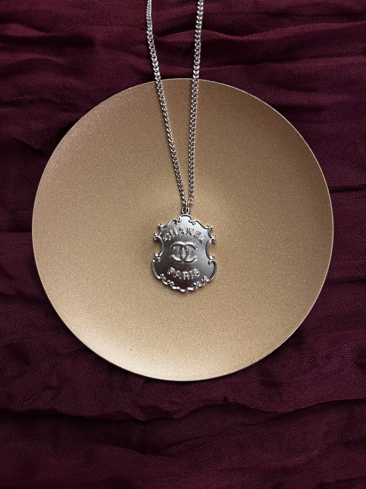 Chanel 2014 Vintage Silver-Tone CC Paris Dallas Medallion Necklace