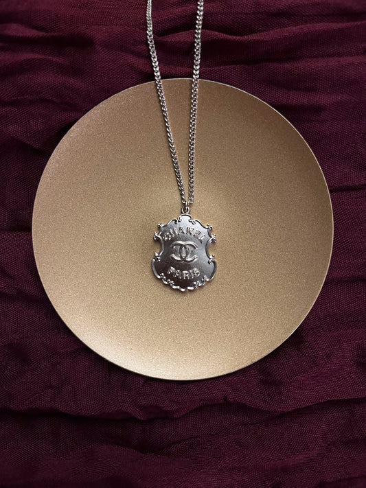 Chanel 2014 Vintage Silver-Tone CC Paris Dallas Medallion Necklace