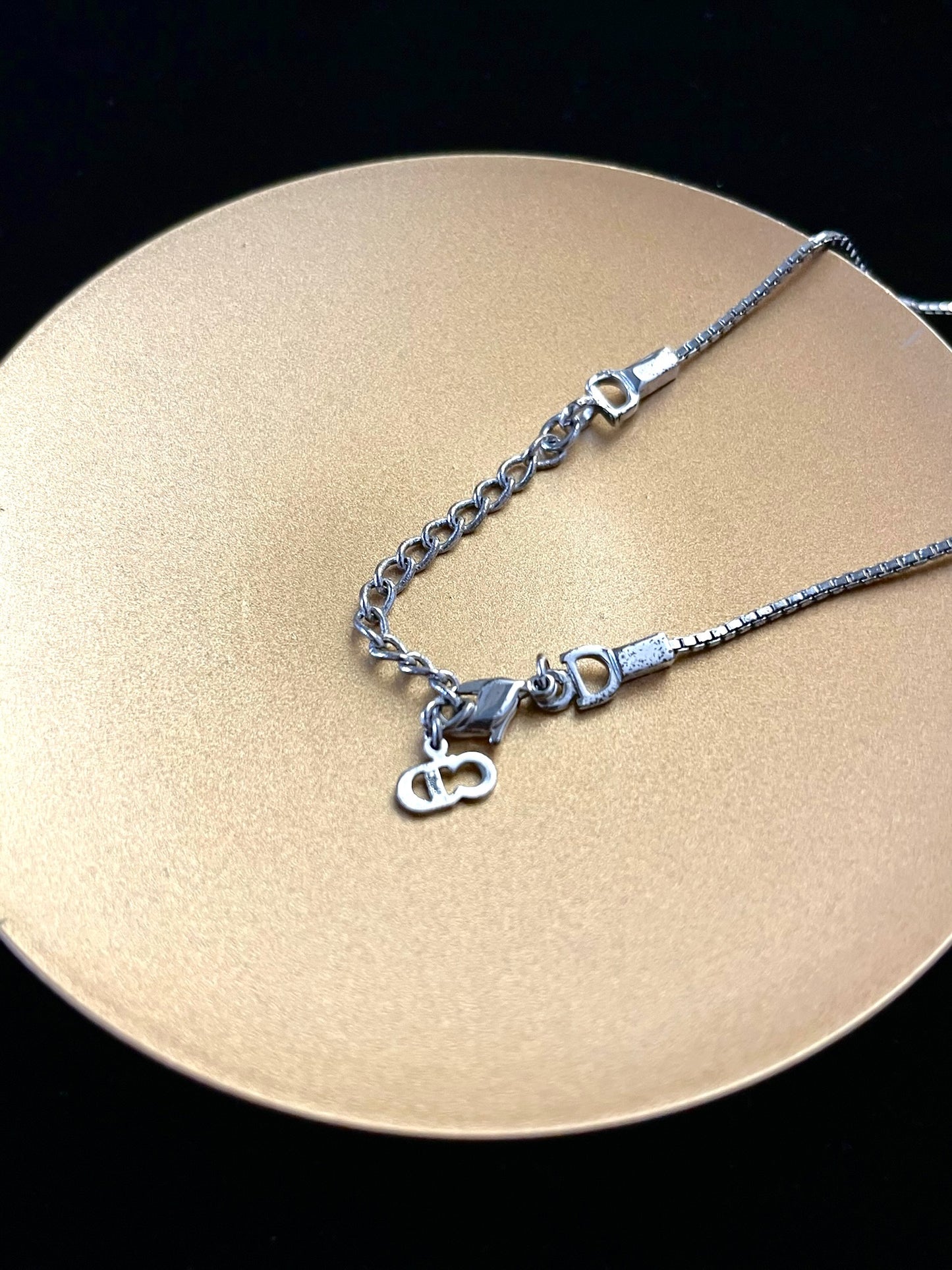 Dior Vintage Silver-Tone Engraved Black Chili Pendant Necklace