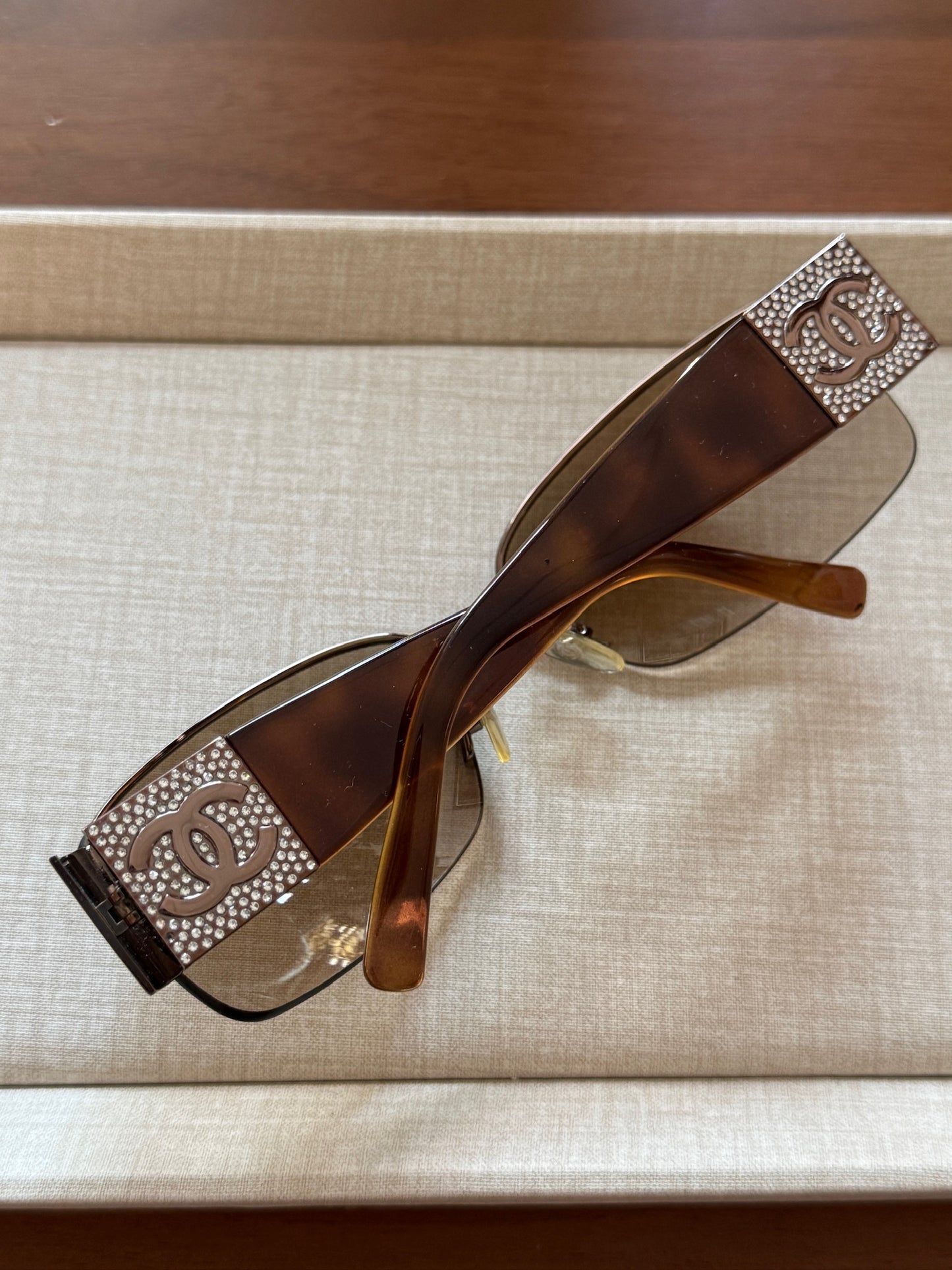 Chanel Crystal CC Shield Brown Sunglasses