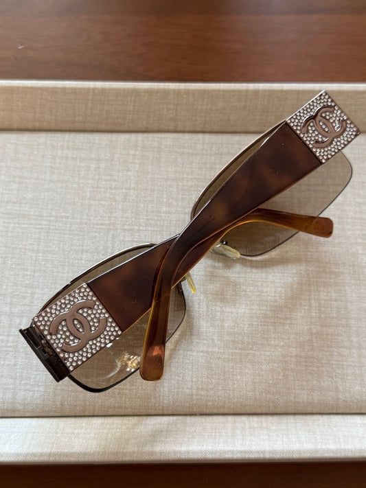 Chanel Crystal CC Shield Brown Sunglasses