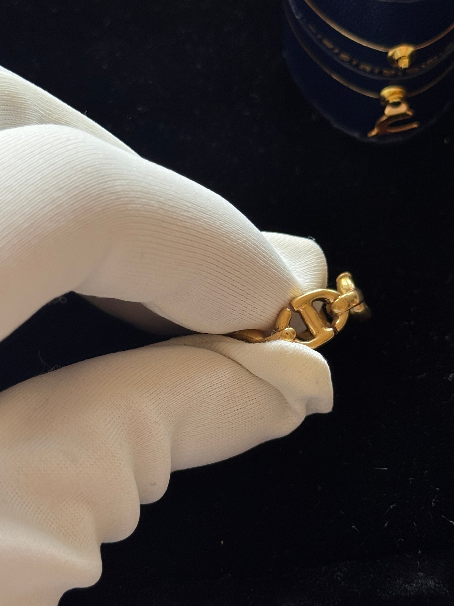 Christian Dior 2020s "Anchor Chain" CD Navy Gold-Finish Chain Link Ring