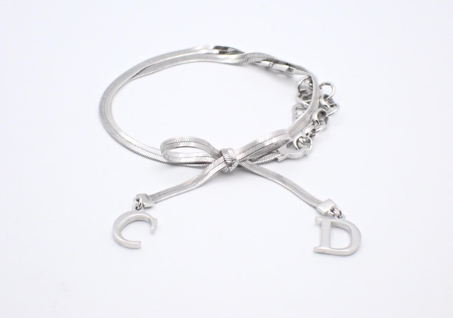 Dior Vintage Y2K Titanium-Silver Bow Snake Chain necklace