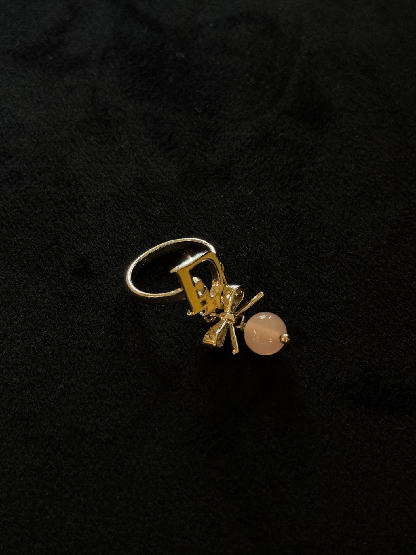 Christian Dior Bow & Rose Quartz Logo Ring