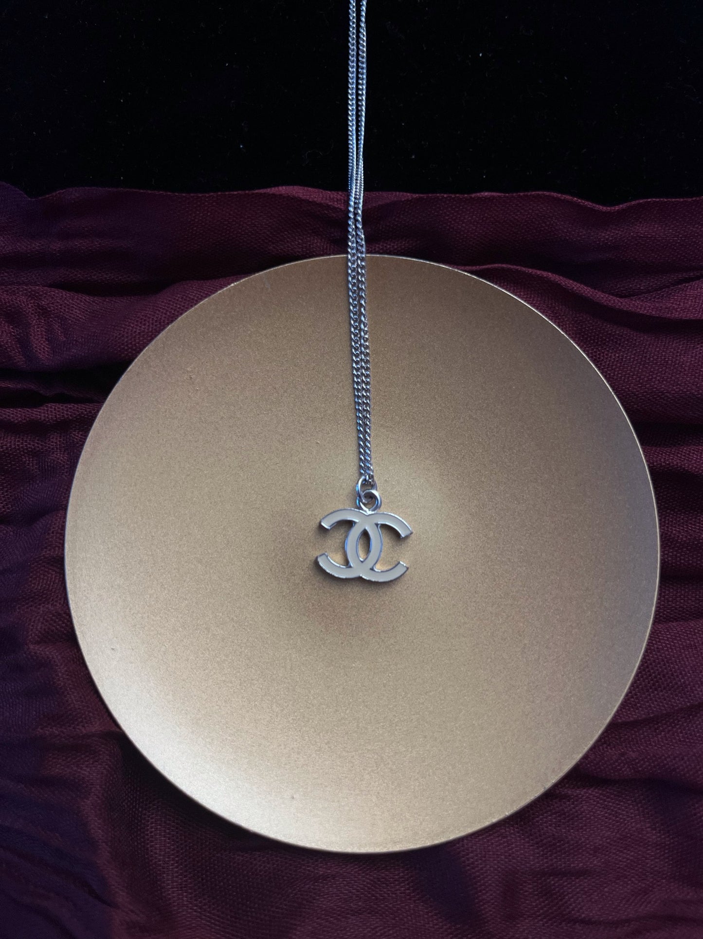 Chanel 2005 Ivory Enamel Double-C Pendant Necklace in Silver-Tone