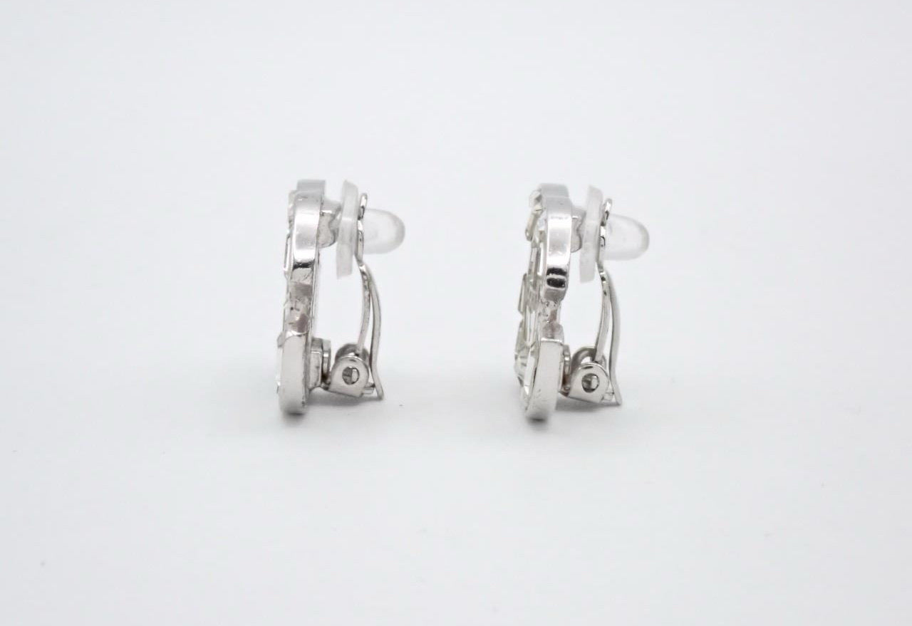 Chanel 2010 Crystal CC Stud Ear clips– Silver Tone