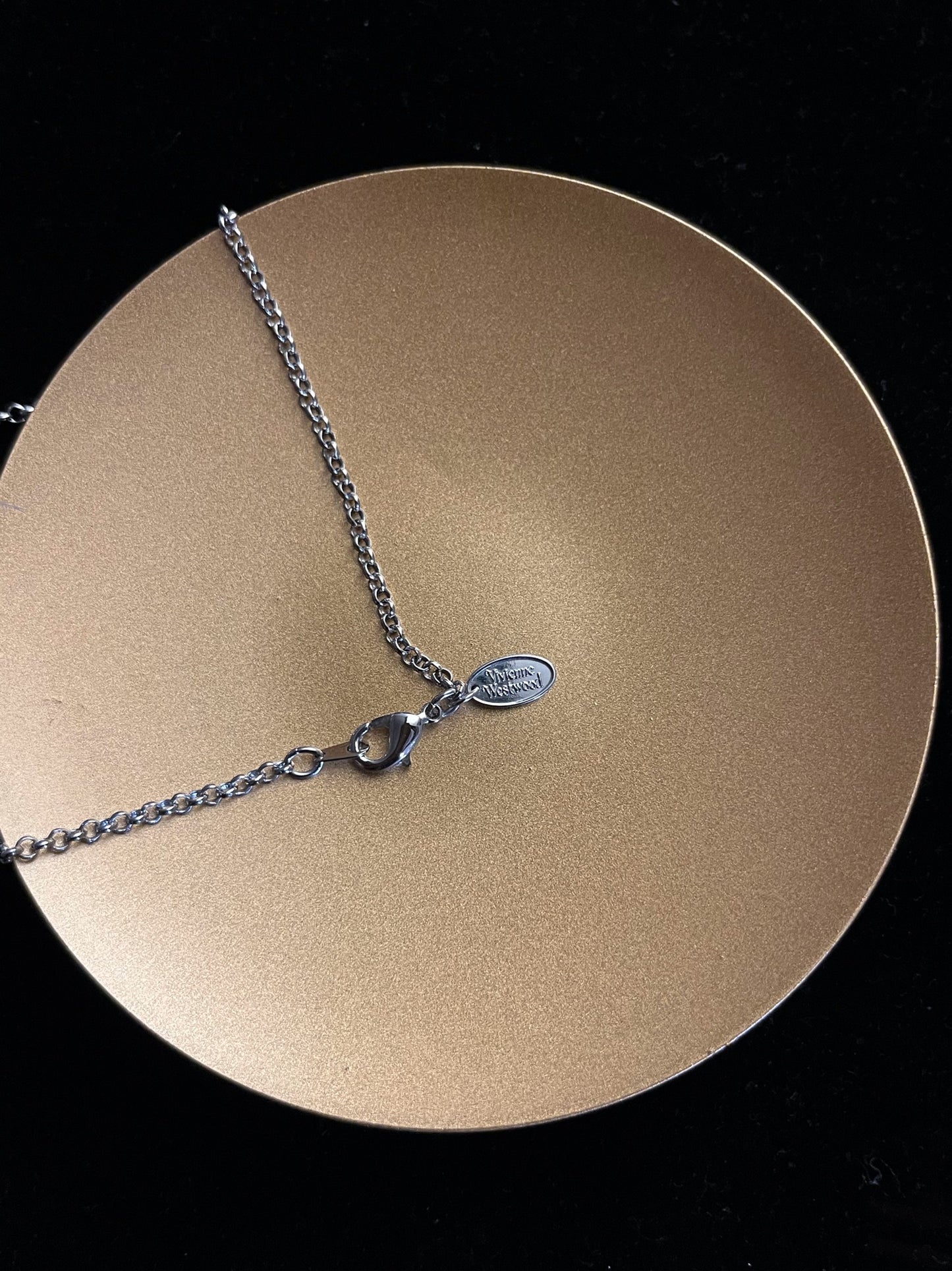 Vintage Vivienne Westwood Silver Bow Double-Sided Pink Heart Orb Necklace