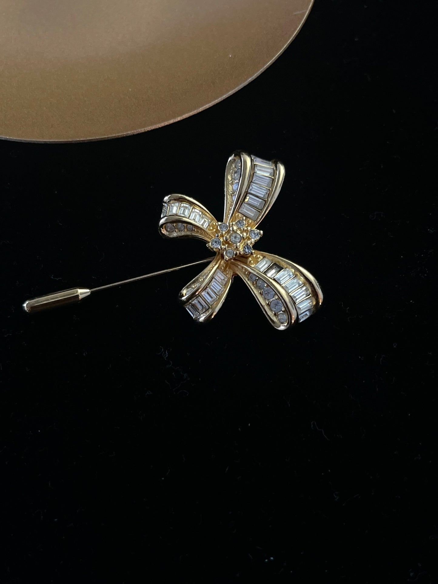 Vintage Dior Gold Crystal Bow Brooch