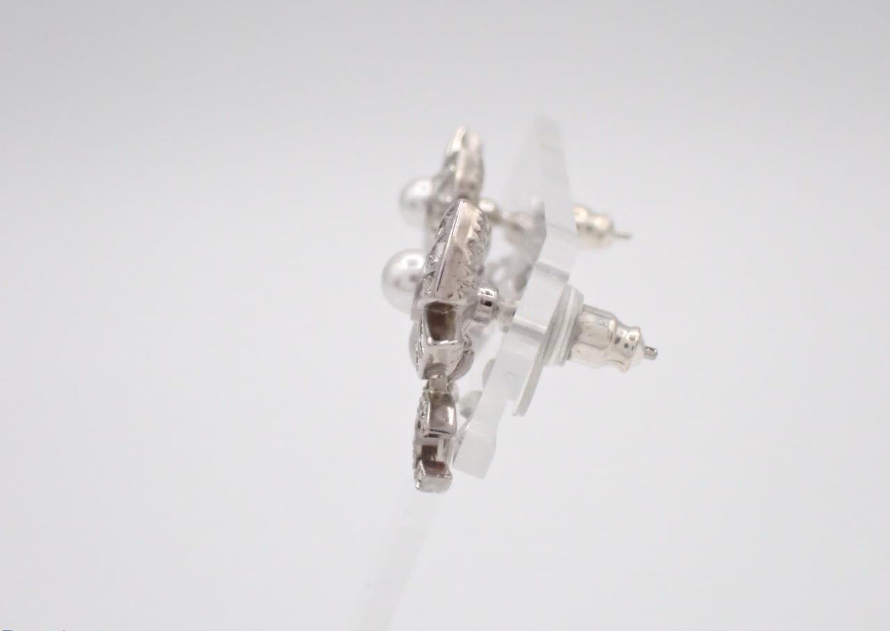 Chanel 2023 Crystal Bow & Pearl Drop Earrings