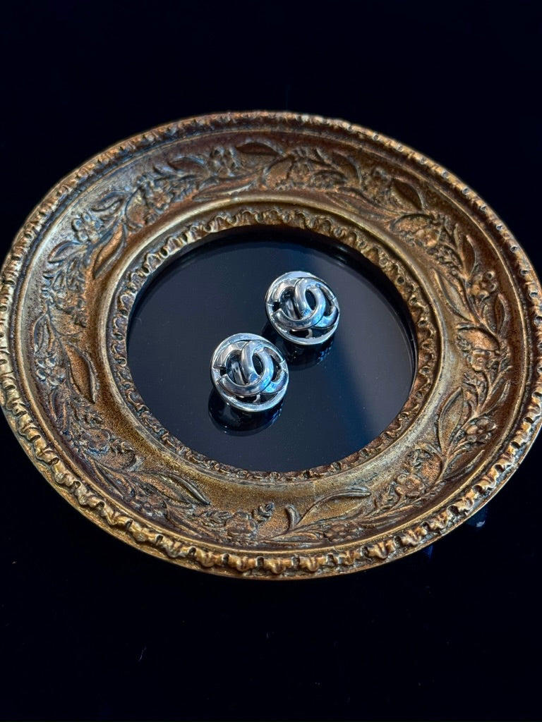 Chanel 2000s Silver Interlocking CC Ear Clips