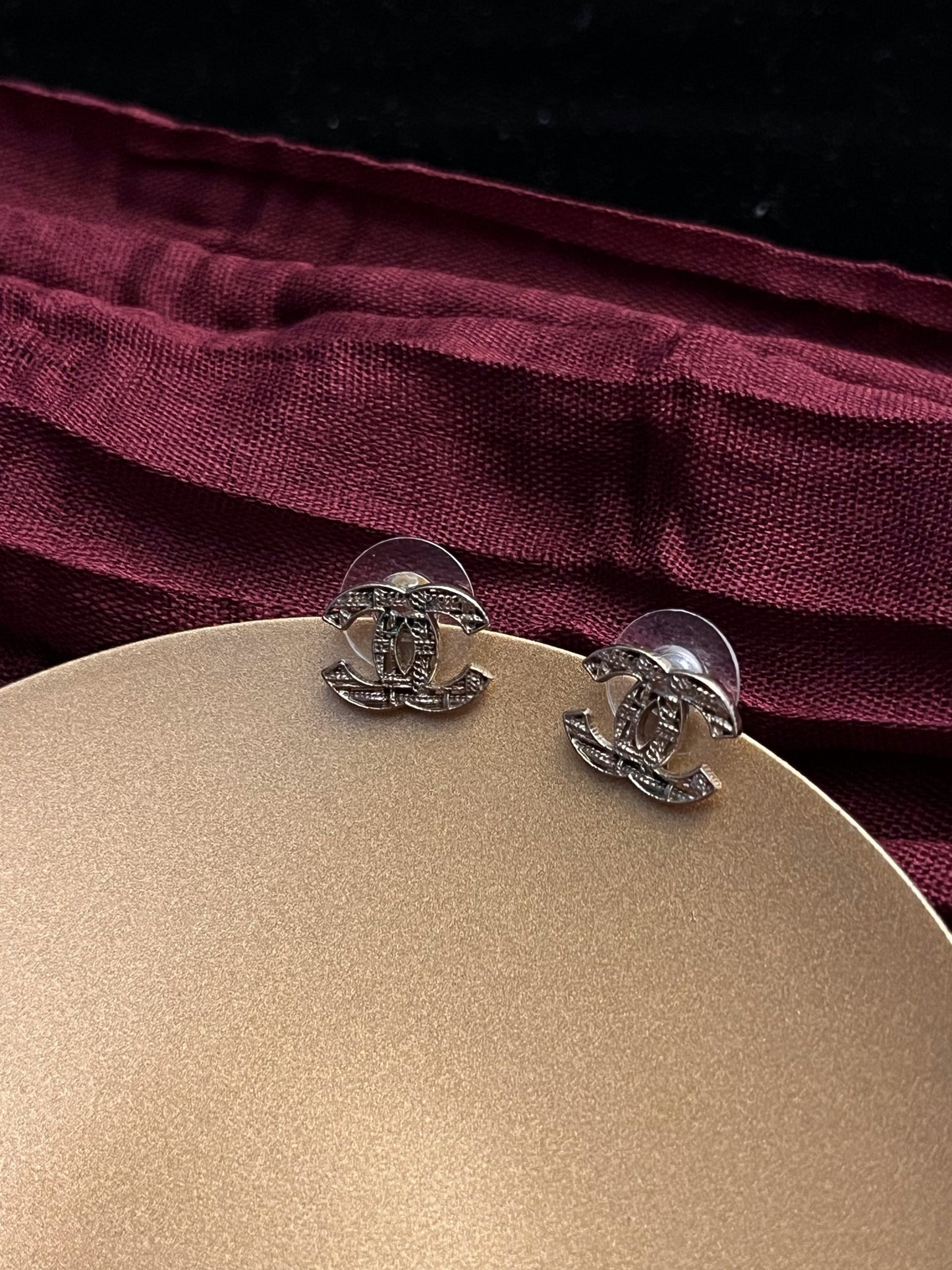Chanel 2013 Vintage Openwork CC Gold Stud Earrings