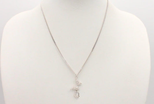 Dior Crystal Butterfly Drop Pendant Necklace (Silver Tone)