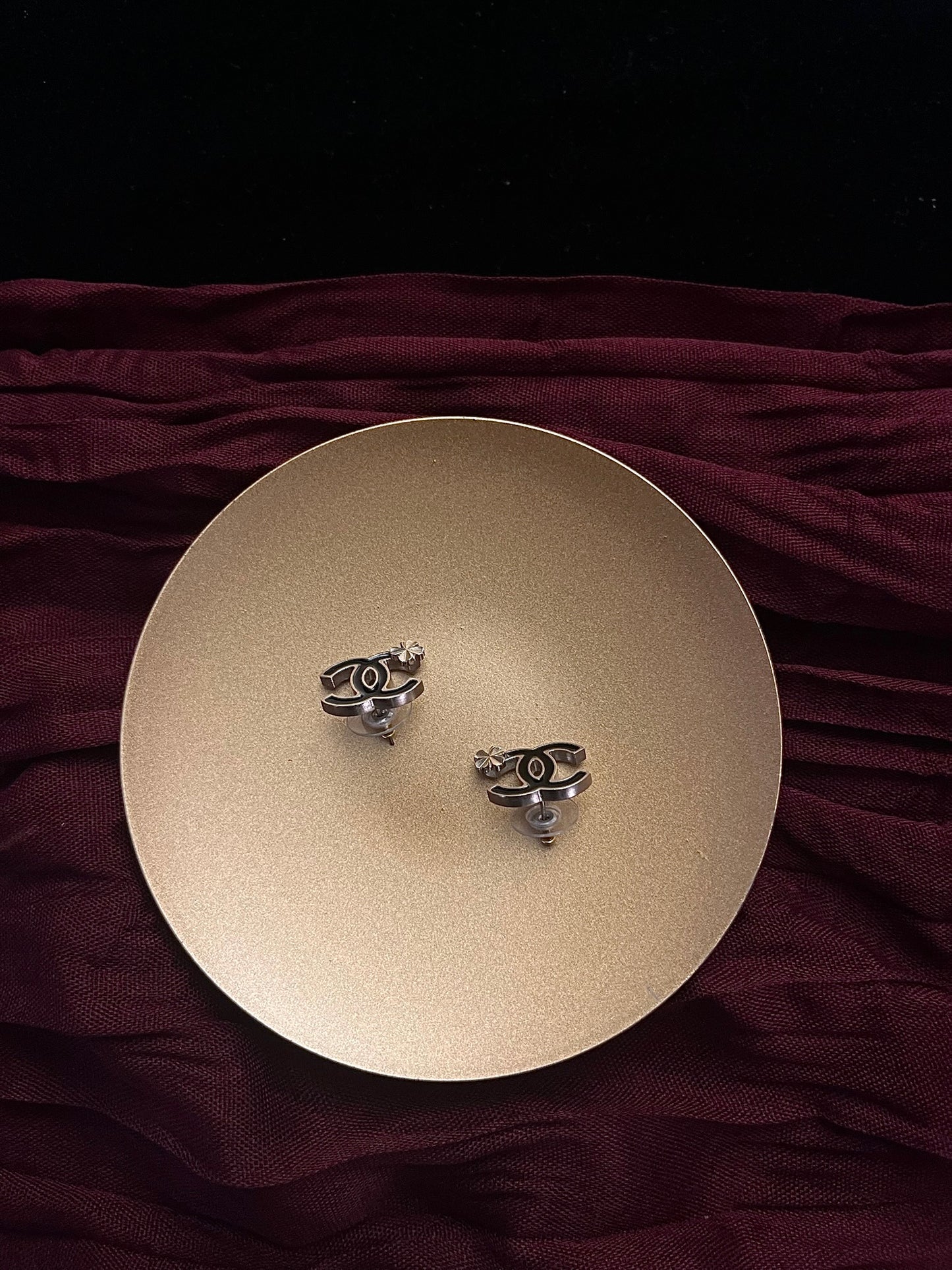 Chanel 2012 Black & Gold Clover CC Stud Earrings