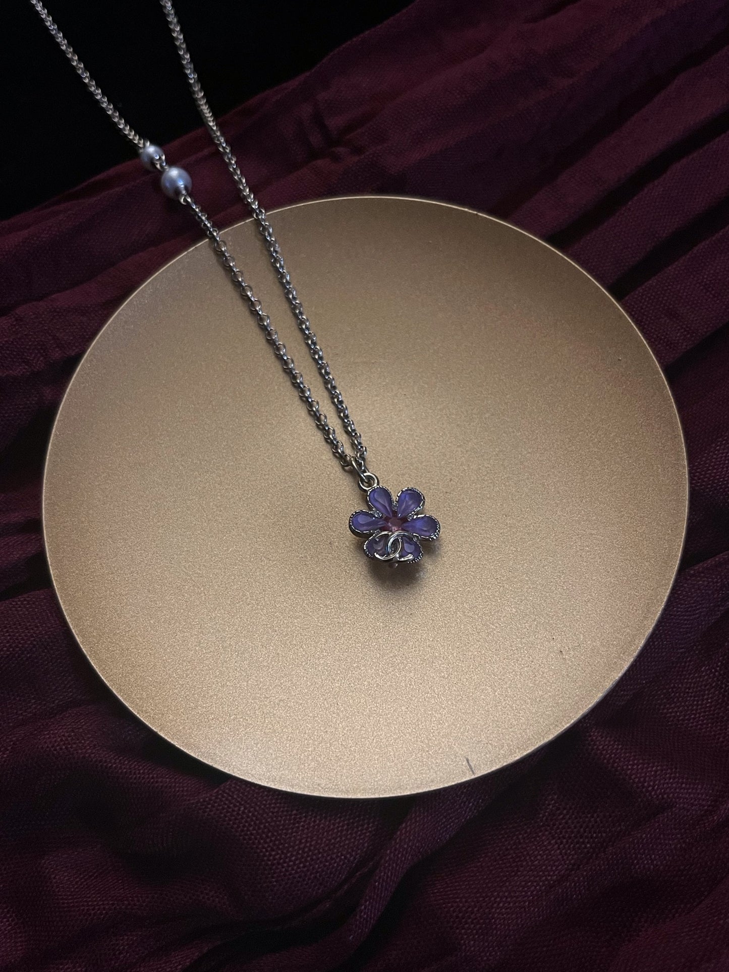 Chanel 2020 Vintage Pearl & Violet Adjustable Sweater Necklace