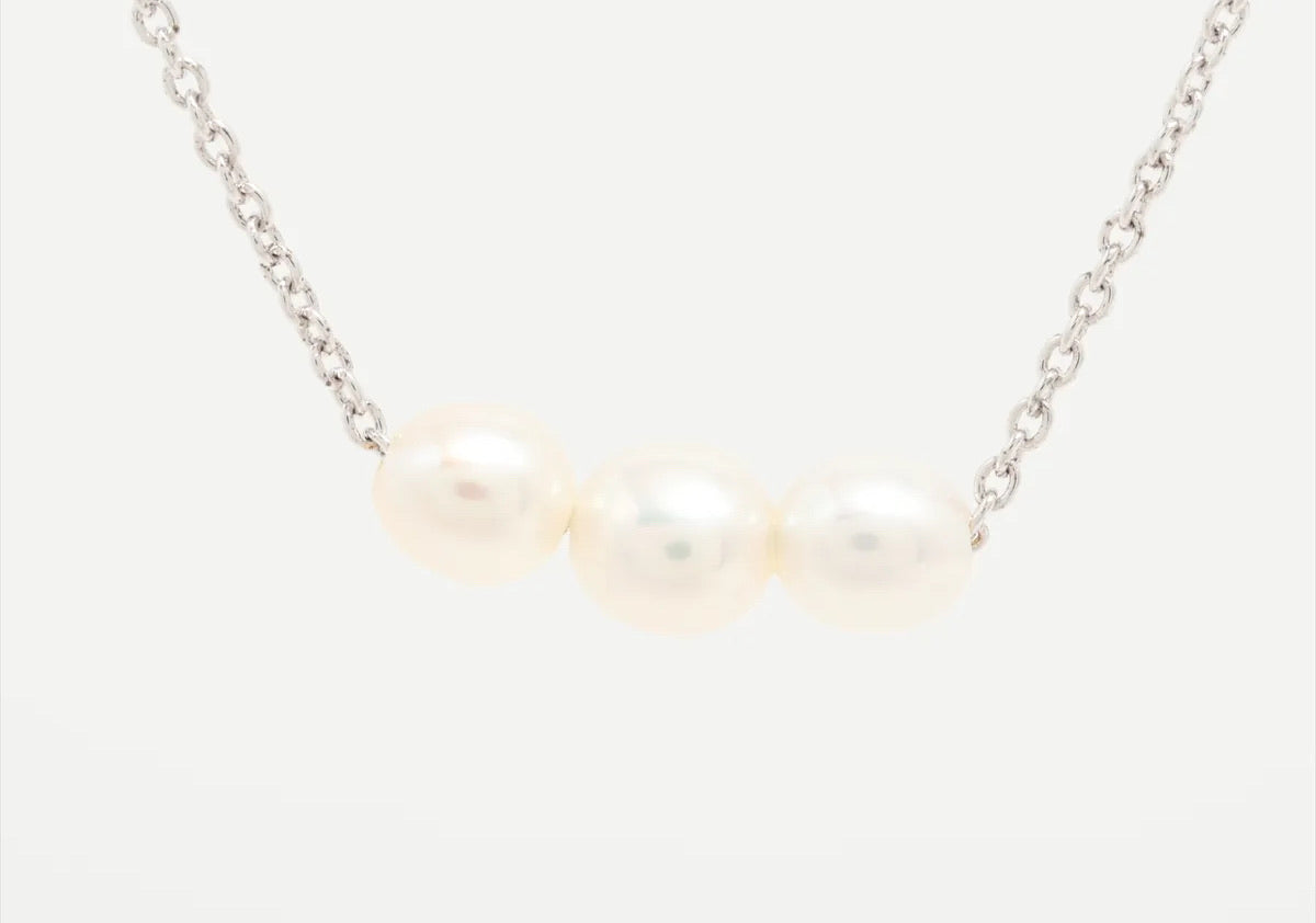 TASAKI Sterling Silver Pearl Necklace – Elegant Everyday Collarbone Chain