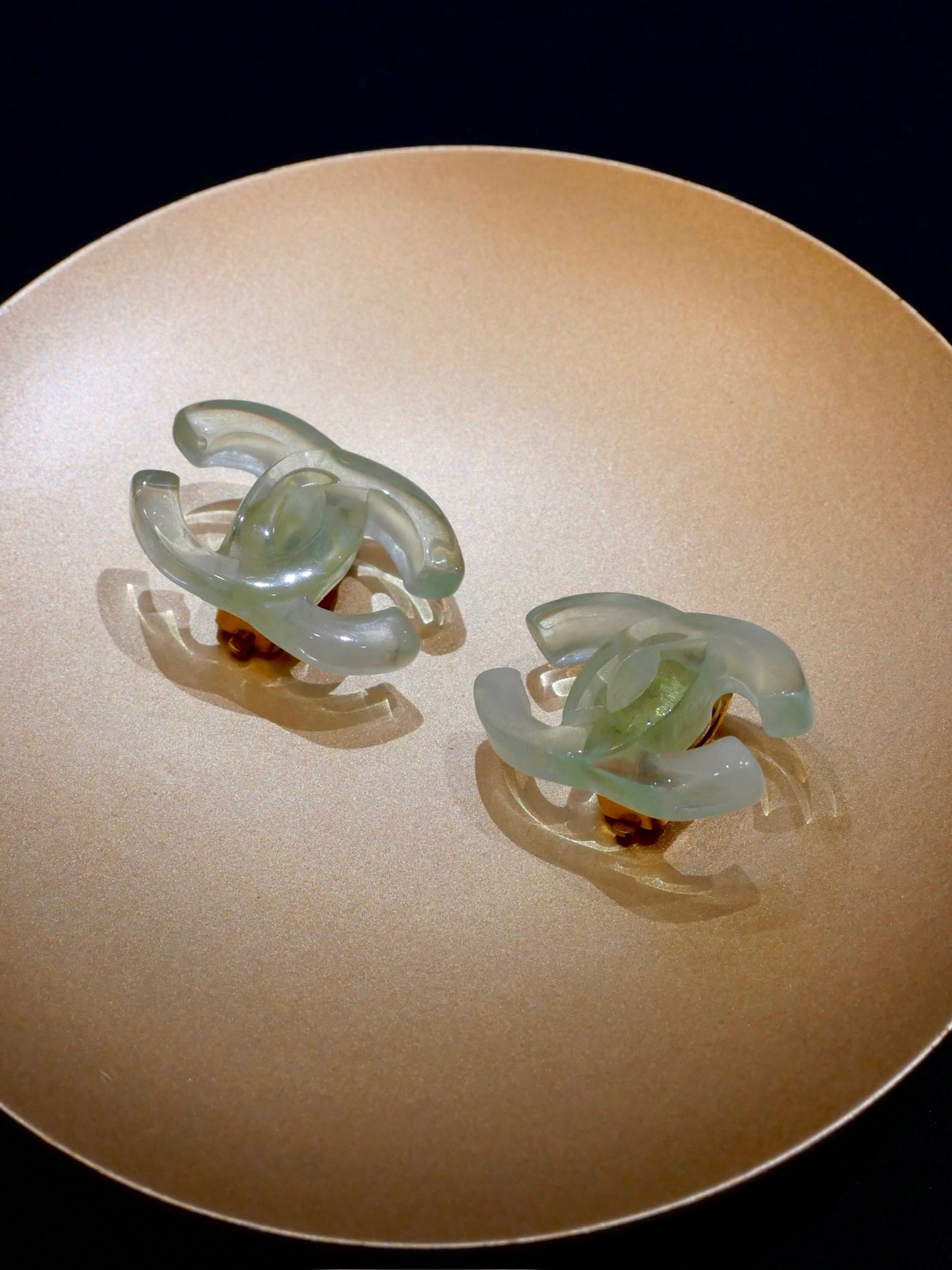 Chanel 2001 Mint Green Translucent CC Clip-On Earrings