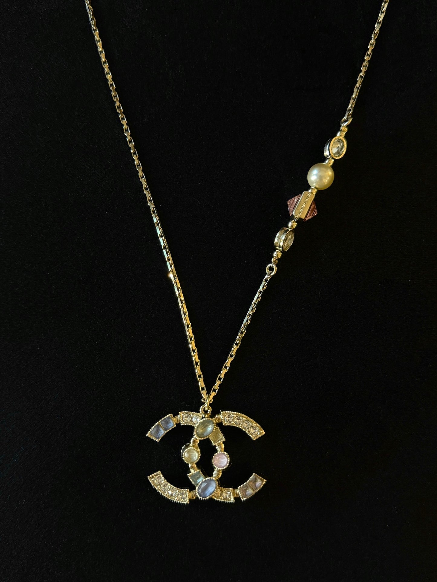 Chanel Pastel Crystal CC Pendant Necklace