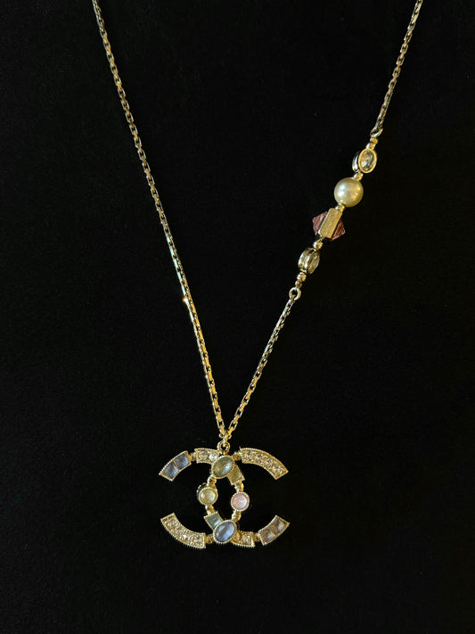Chanel Pastel Crystal CC Pendant Necklace