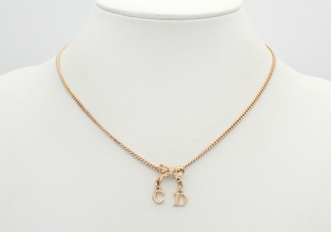 Dior Gold Bow Pendant Necklace with CD Charms